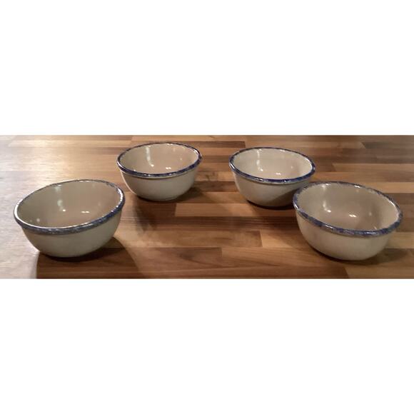 Set Of 4 Pottery Loomco Blue Spongeware 5.25” Bowls Floral Pattern HS China - Picture 7 of 11